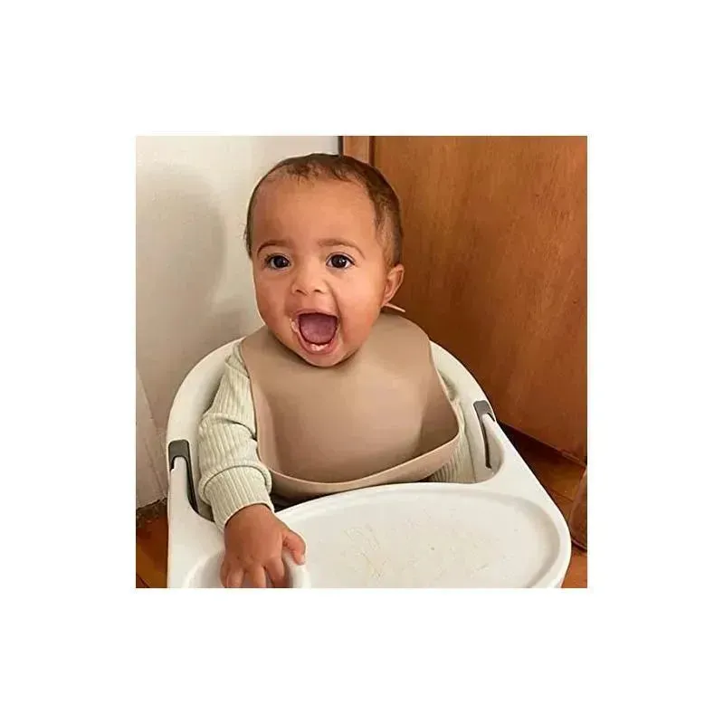 Ali   Oli Silicone Baby Bib Roll Up & Stay Closed (Taupe)