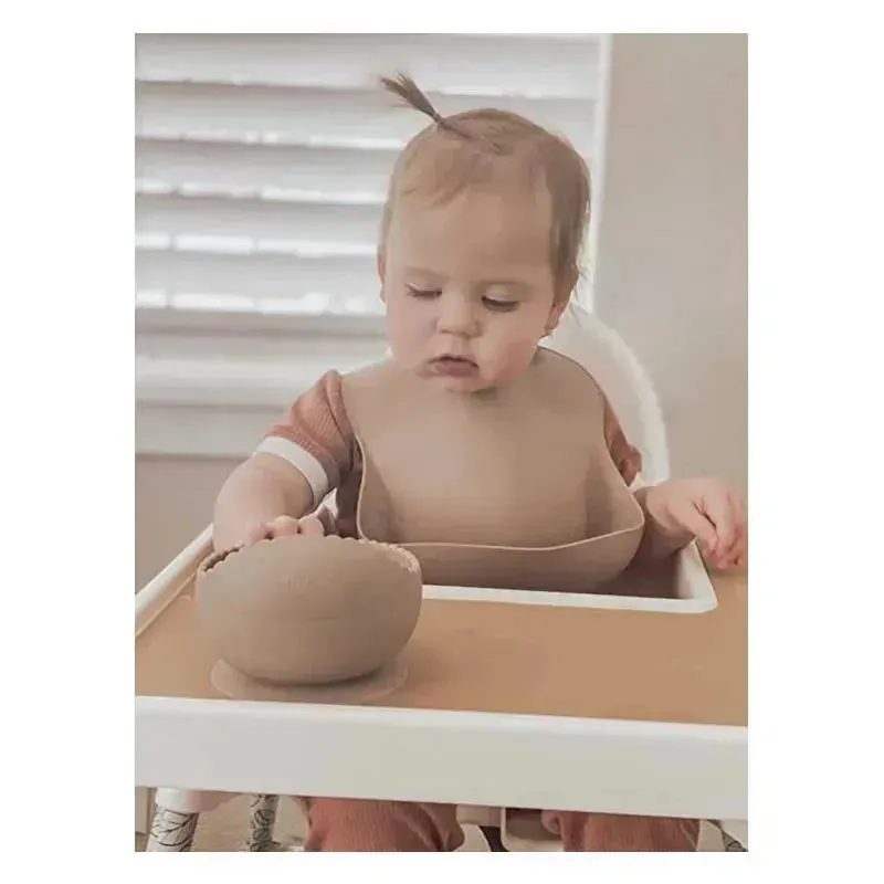 Ali   Oli Silicone Baby Bib Roll Up & Stay Closed (Taupe)