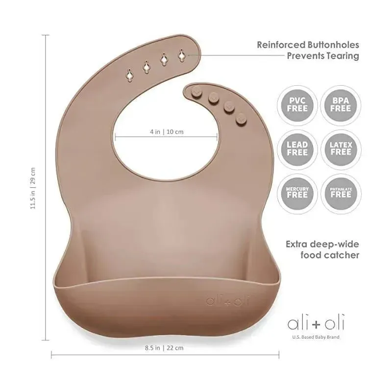 Ali   Oli Silicone Baby Bib Roll Up & Stay Closed (Taupe)
