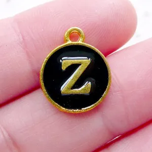 Alphabet Z Charm (1 piece / 13mm x 15mm / Gold & Black) Letter Enamel Charm Initial Charm Personalized Dust Plug Charm Cute Decoden CHM2342