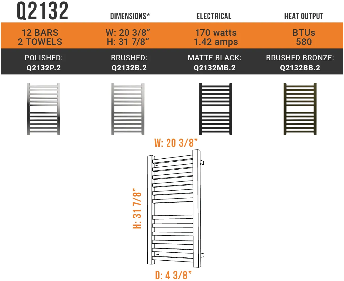 Amba - Quadro Collection - Model Q2132.2 Towel Warmer