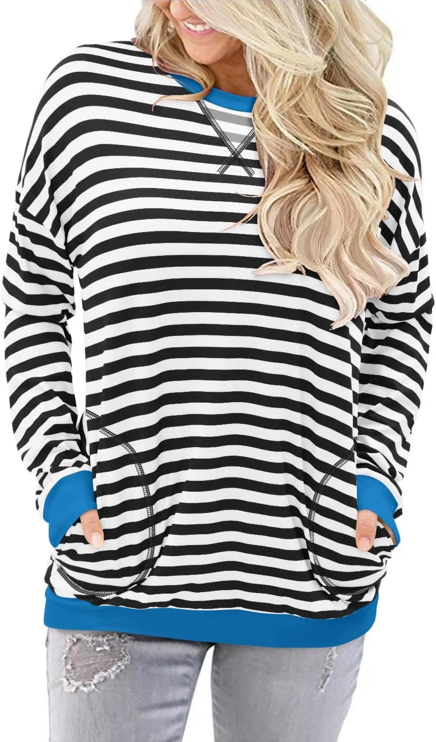 Angerella Women's Casual Loose Fit Pocket Shirts Printed Tops