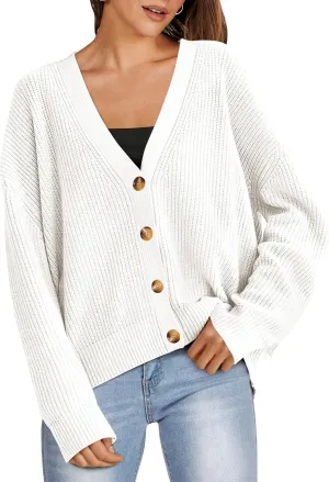 ANRABESS Women Cardigan Sweaters 2024 Fall Oversized Button Open Front Knit Lightweight Cardigans Fall Outfits Outerwear