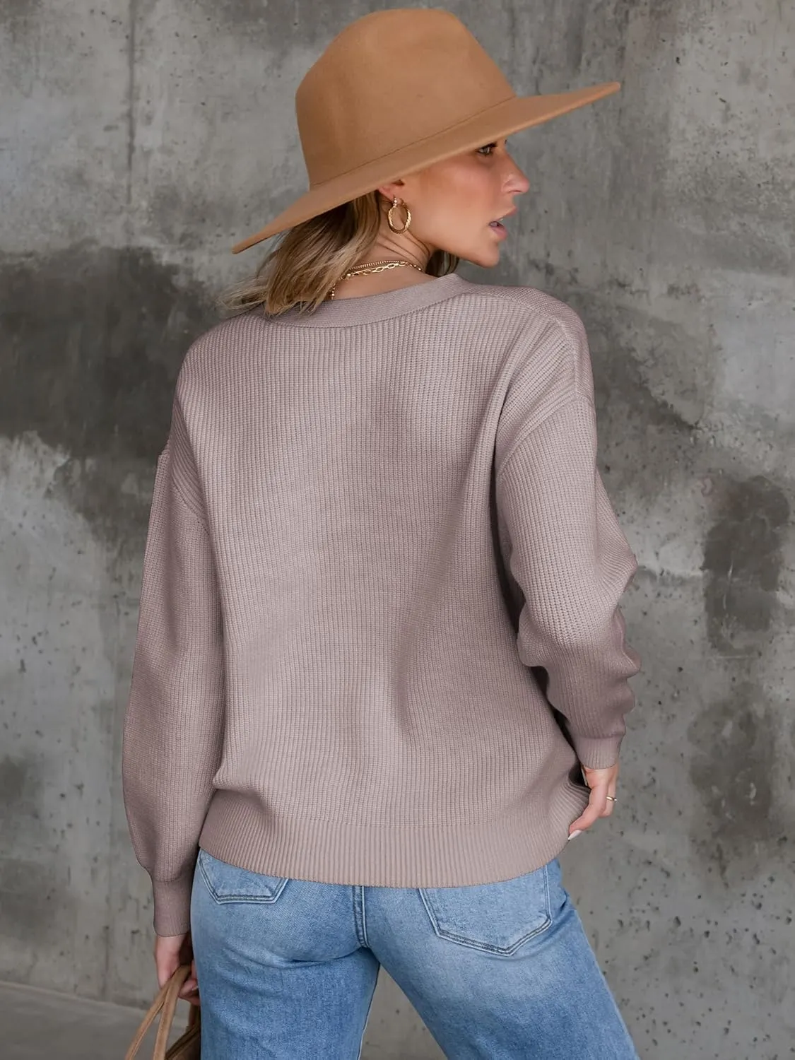 ANRABESS Women Cardigan Sweaters 2024 Fall Oversized Button Open Front Knit Lightweight Cardigans Fall Outfits Outerwear