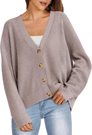 ANRABESS Women Cardigan Sweaters 2024 Fall Oversized Button Open Front Knit Lightweight Cardigans Fall Outfits Outerwear
