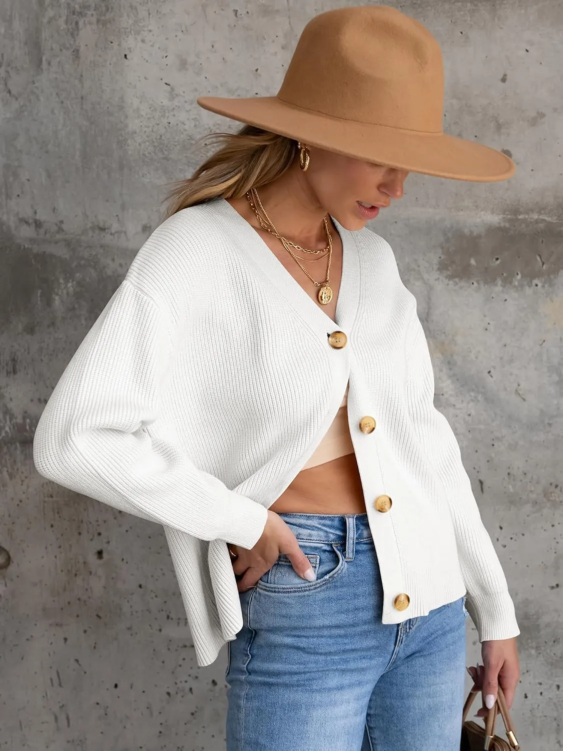 ANRABESS Women Cardigan Sweaters 2024 Fall Oversized Button Open Front Knit Lightweight Cardigans Fall Outfits Outerwear