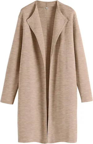 ANRABESS Women's Cardigans Sweater 2024 Casual Lapel Open Front Knit Warm Wool Coatigan Jacket Long Blazer Coat