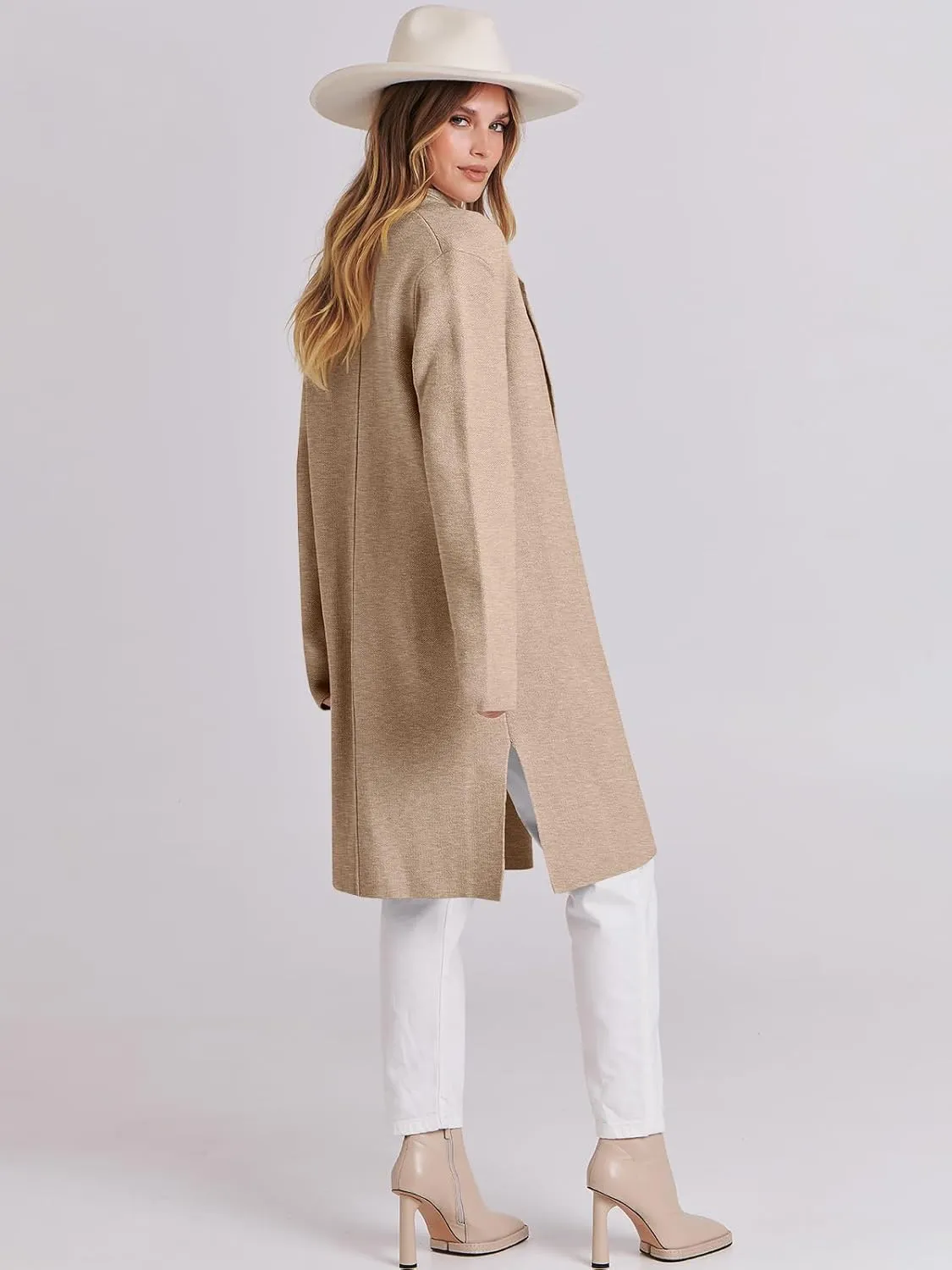 ANRABESS Women's Cardigans Sweater 2024 Casual Lapel Open Front Knit Warm Wool Coatigan Jacket Long Blazer Coat