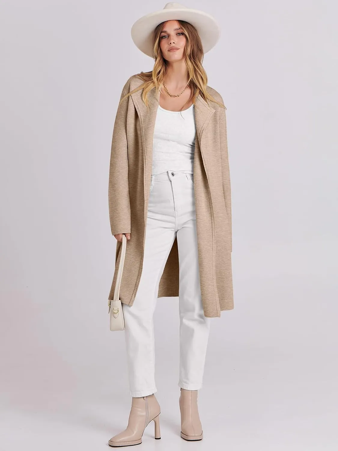 ANRABESS Women's Cardigans Sweater 2024 Casual Lapel Open Front Knit Warm Wool Coatigan Jacket Long Blazer Coat