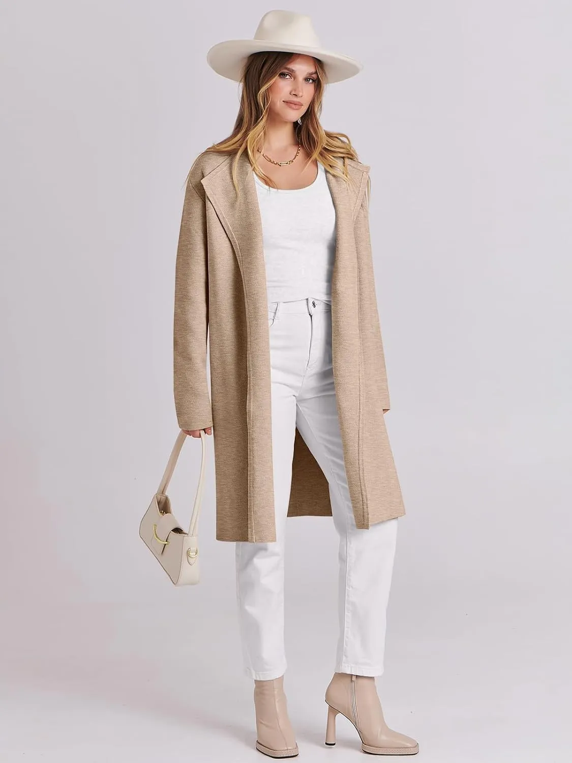 ANRABESS Women's Cardigans Sweater 2024 Casual Lapel Open Front Knit Warm Wool Coatigan Jacket Long Blazer Coat