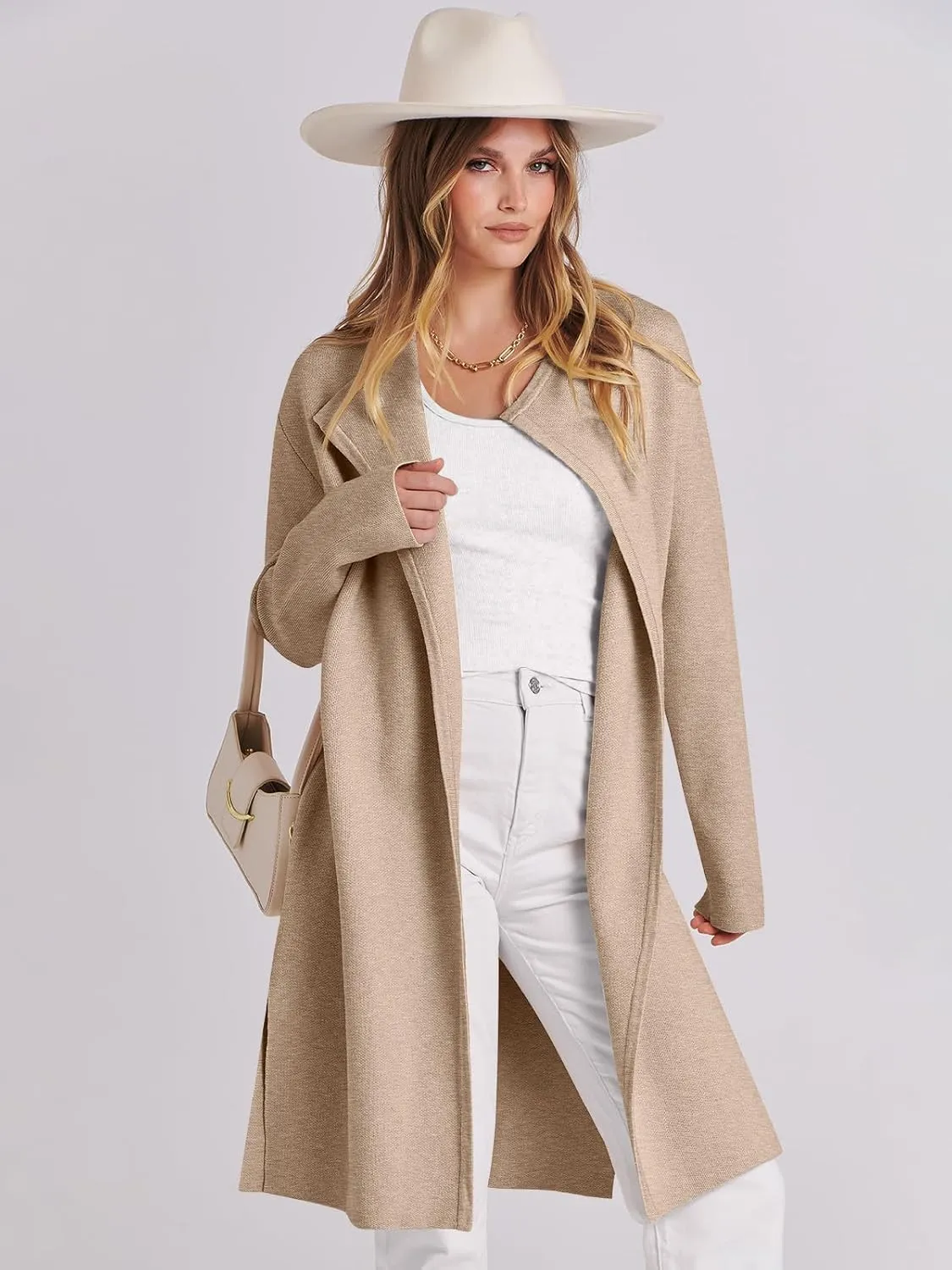 ANRABESS Women's Cardigans Sweater 2024 Casual Lapel Open Front Knit Warm Wool Coatigan Jacket Long Blazer Coat