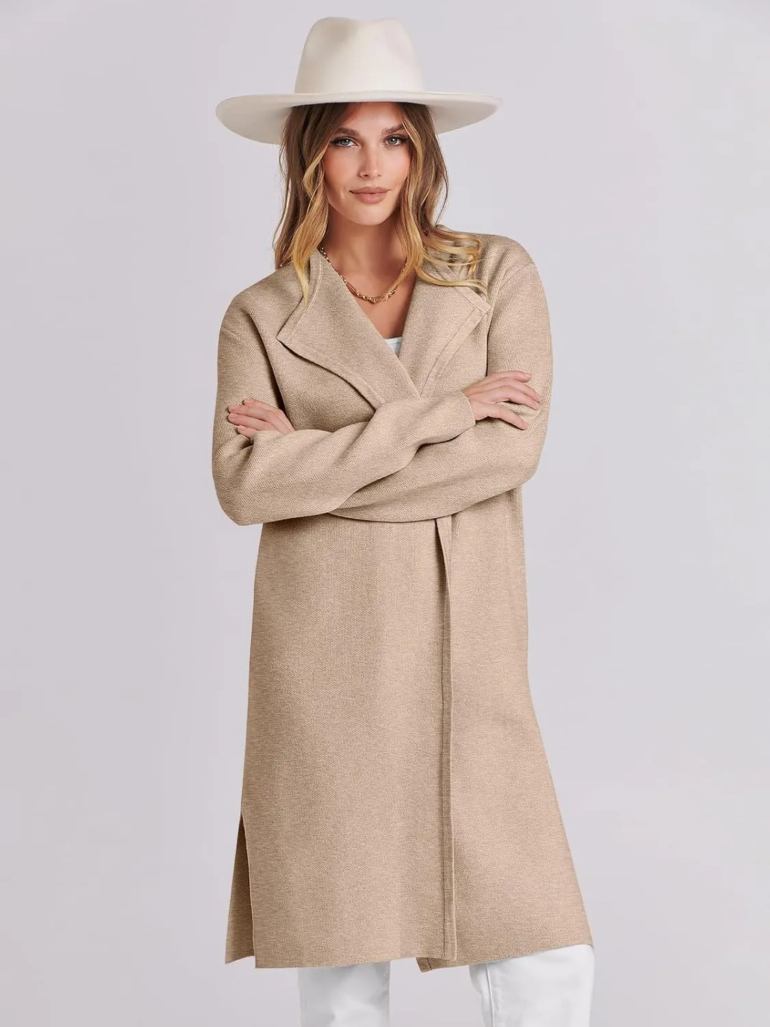 ANRABESS Women's Cardigans Sweater 2024 Casual Lapel Open Front Knit Warm Wool Coatigan Jacket Long Blazer Coat
