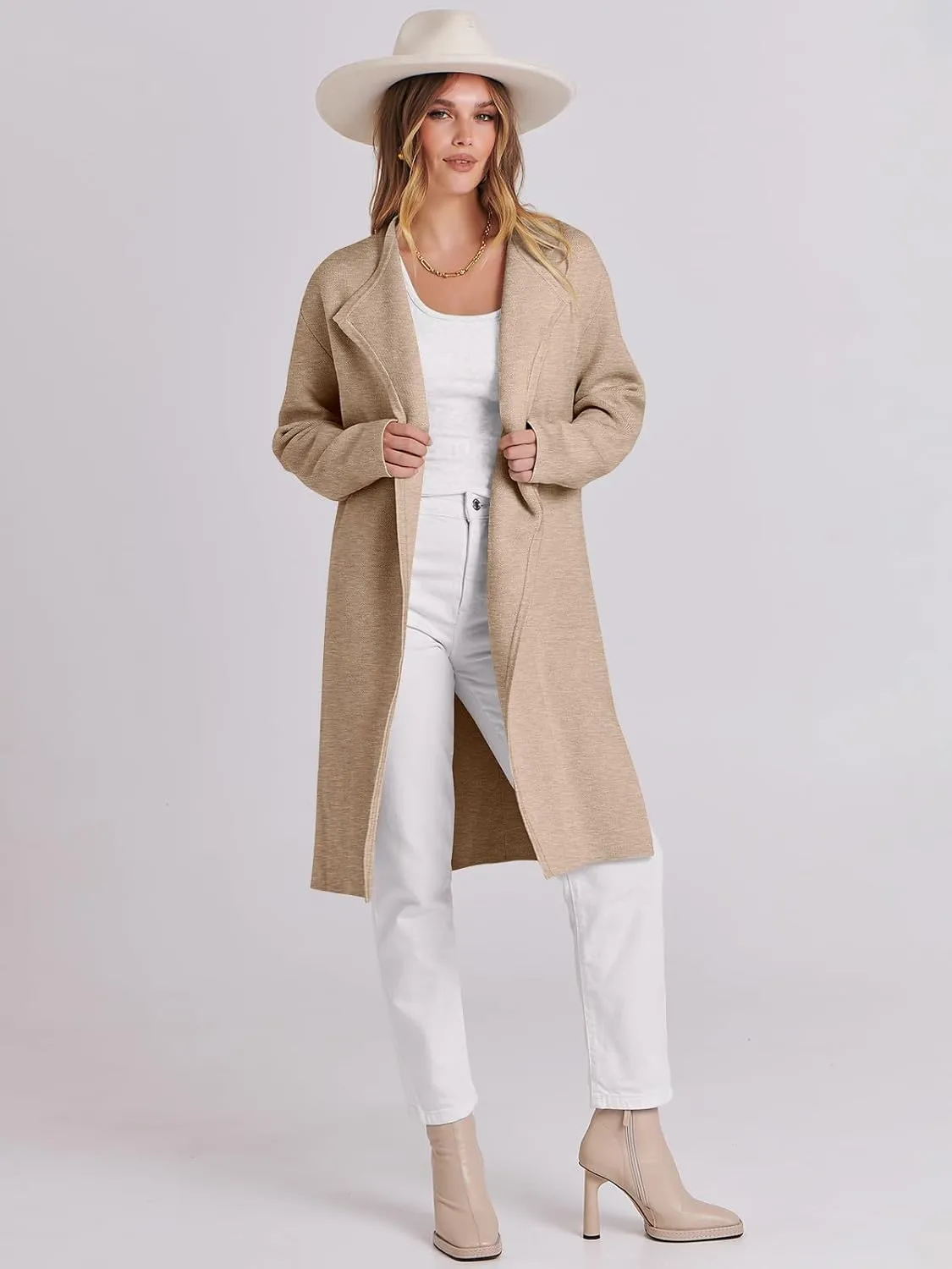 ANRABESS Women's Cardigans Sweater 2024 Casual Lapel Open Front Knit Warm Wool Coatigan Jacket Long Blazer Coat