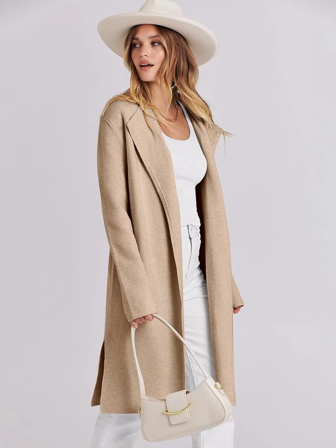 ANRABESS Women's Cardigans Sweater 2024 Casual Lapel Open Front Knit Warm Wool Coatigan Jacket Long Blazer Coat