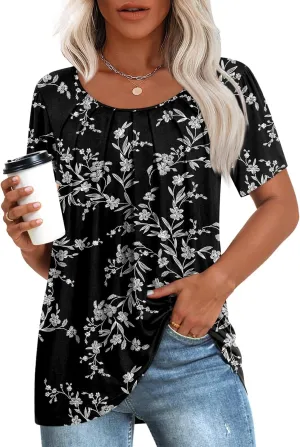Anymeet Womens Summer Tops Casual Shirts Pleated Tunic M-3XL