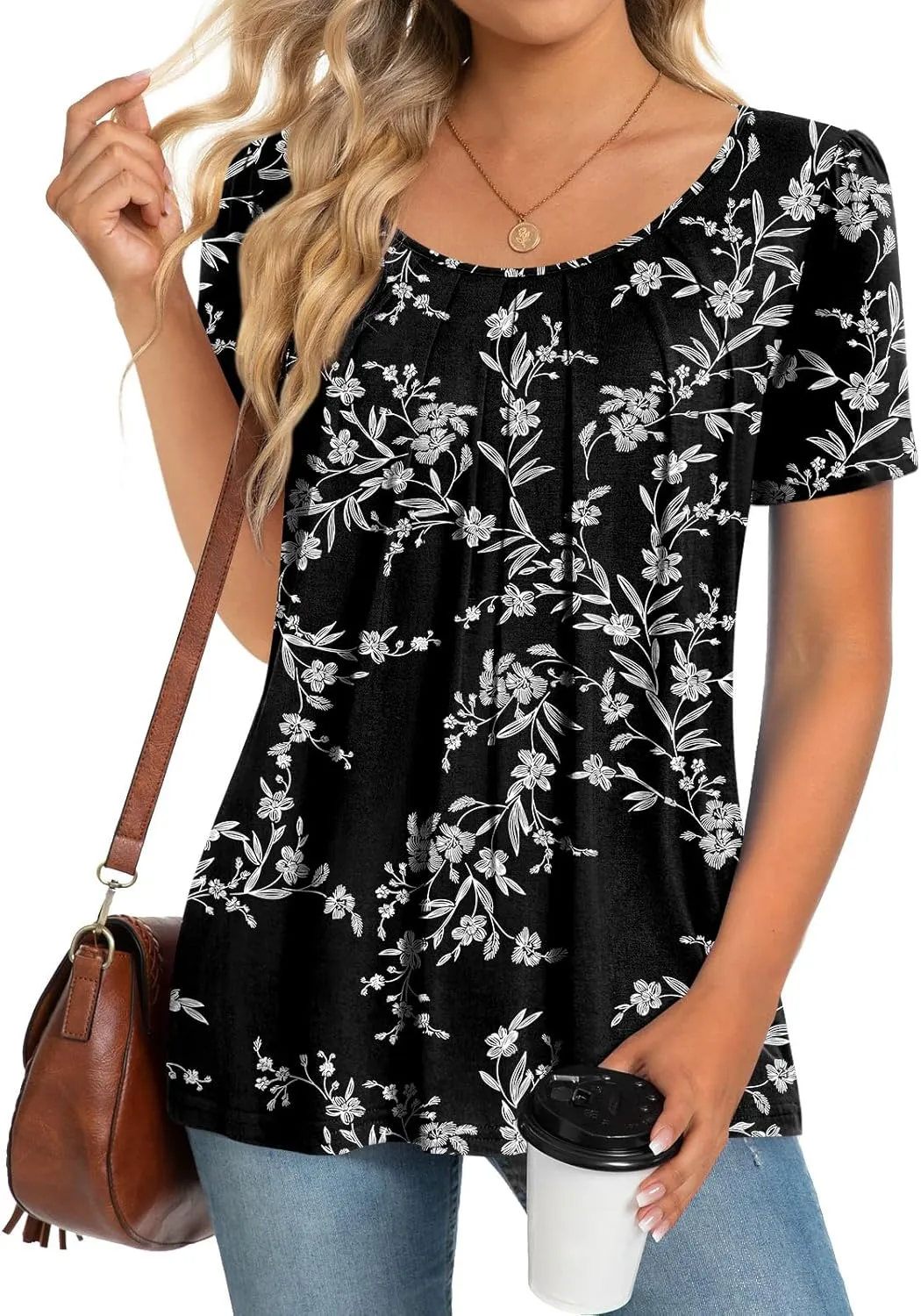 Anymeet Womens Summer Tops Casual Shirts Pleated Tunic M-3XL