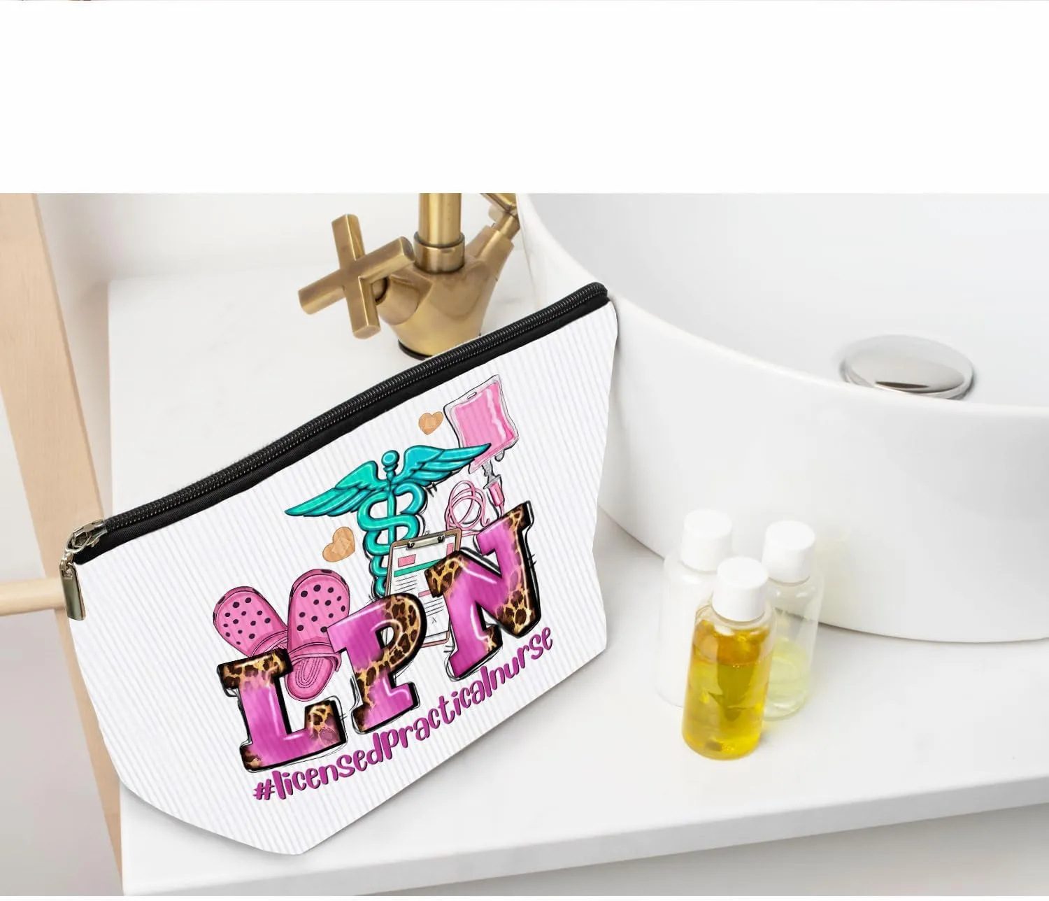 Ayxvt LPN Licensed Practical Nurse Corduroy Cosmetic Bag,Retro Gorgeous Pink Leopard Clipart Decorative Makeup Bag Zipper Pouch Toiletry,Nurse's Day Nurse Graduation Gifts for Women GirlsCorduroy