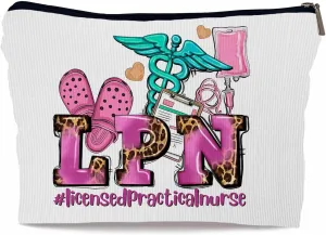 Ayxvt LPN Licensed Practical Nurse Corduroy Cosmetic Bag,Retro Gorgeous Pink Leopard Clipart Decorative Makeup Bag Zipper Pouch Toiletry,Nurse's Day Nurse Graduation Gifts for Women GirlsCorduroy
