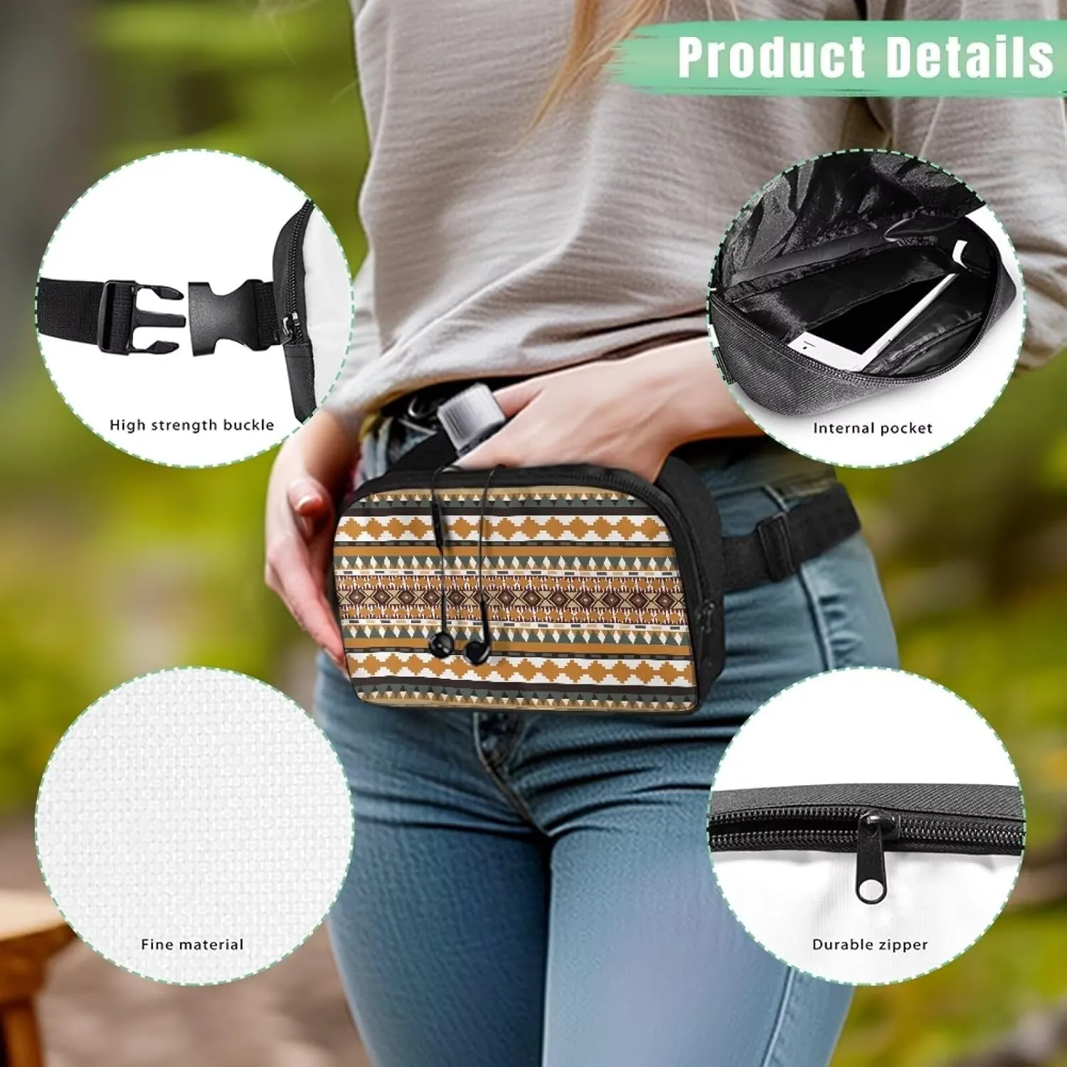 Aztec Fanny Packs for Women Fashion Waist Pack Fashion Practical Waist Bag with Zipper Closure for Women Travel Sports Cycling Workout Nice Birthday Gifts for Lover Cell Phone Bag