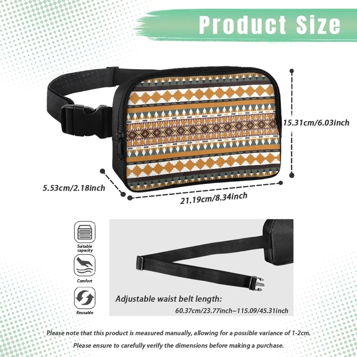 Aztec Fanny Packs for Women Fashion Waist Pack Fashion Practical Waist Bag with Zipper Closure for Women Travel Sports Cycling Workout Nice Birthday Gifts for Lover Cell Phone Bag