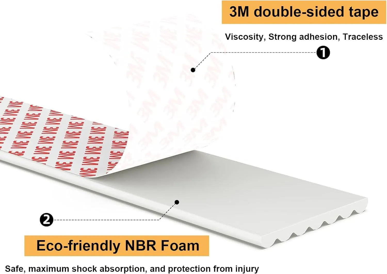Baby Proofing 16.4ft Extra-Wide Edge Protectors for Baby with 3M Strong Adhesive Double Sided Tape, Sharp Edge & Corner Safety Guards Furniture Bumper for Table, Furniture, Fireplace, White