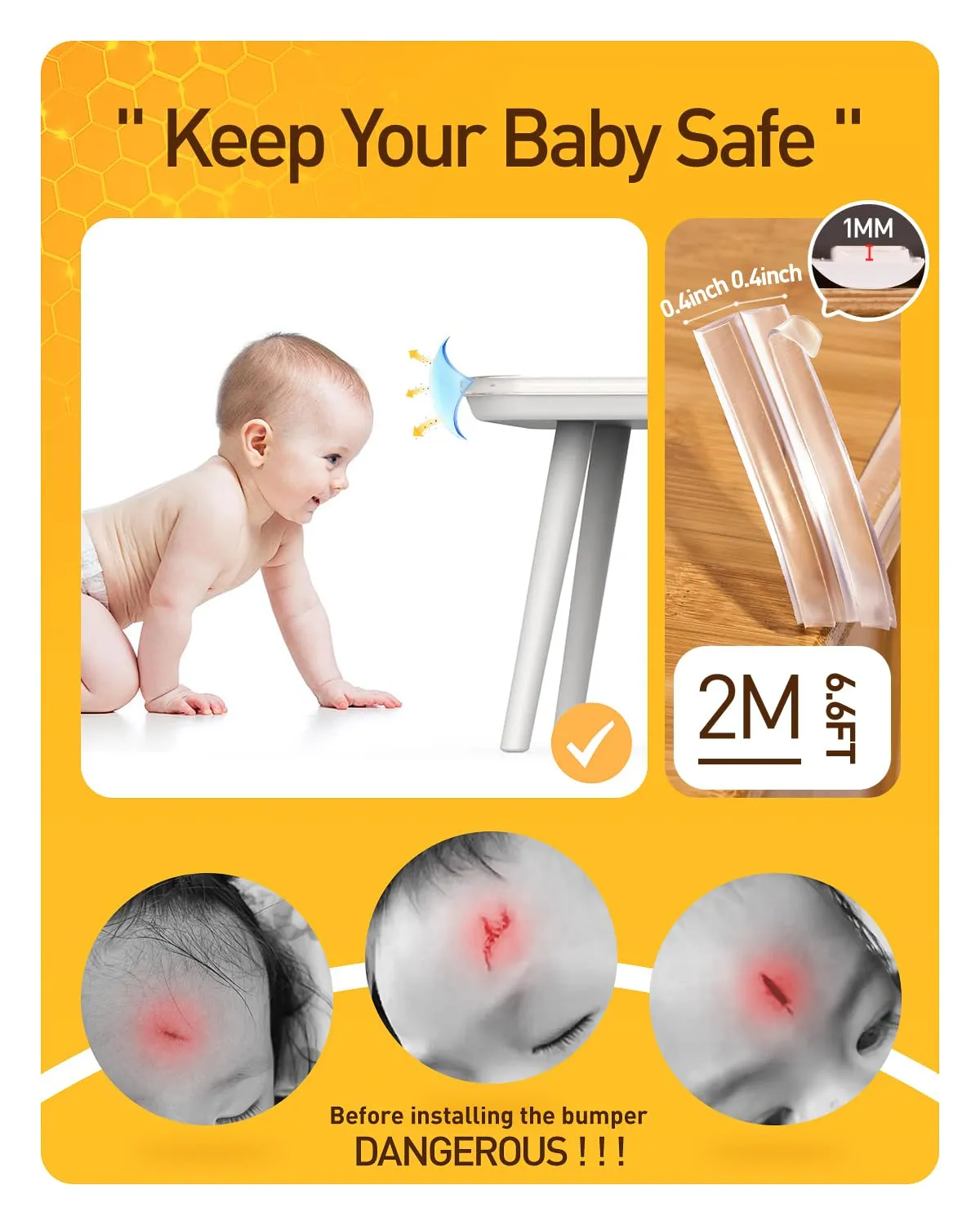 Baby Proofing, Corner Protectors Baby Baby Proof Corners and Edges, Edge Protector Strip Clear, Silicone Soft Corner Guards with 1MM Pre-Taped Strong Adhesive 6.6FT-10MM