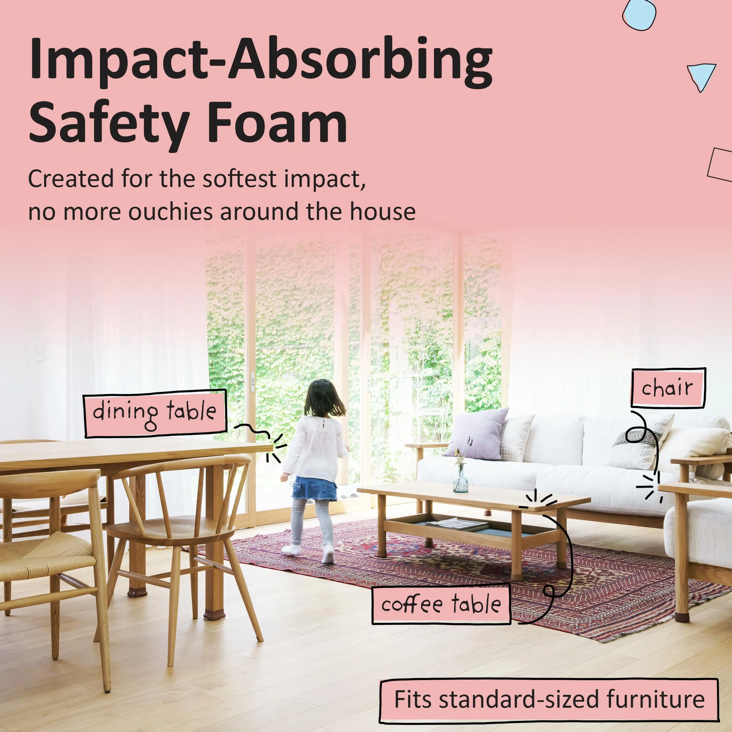 Baby Proofing Edge and Corner Guard Protector Set for Back to School, 20 Feet Edges & 8 Foam Corners, Furniture and Tables Child Baby Proof Bumpers, Pre-Taped Corner Cushions - Oyster White 20 Feet   8 Corners