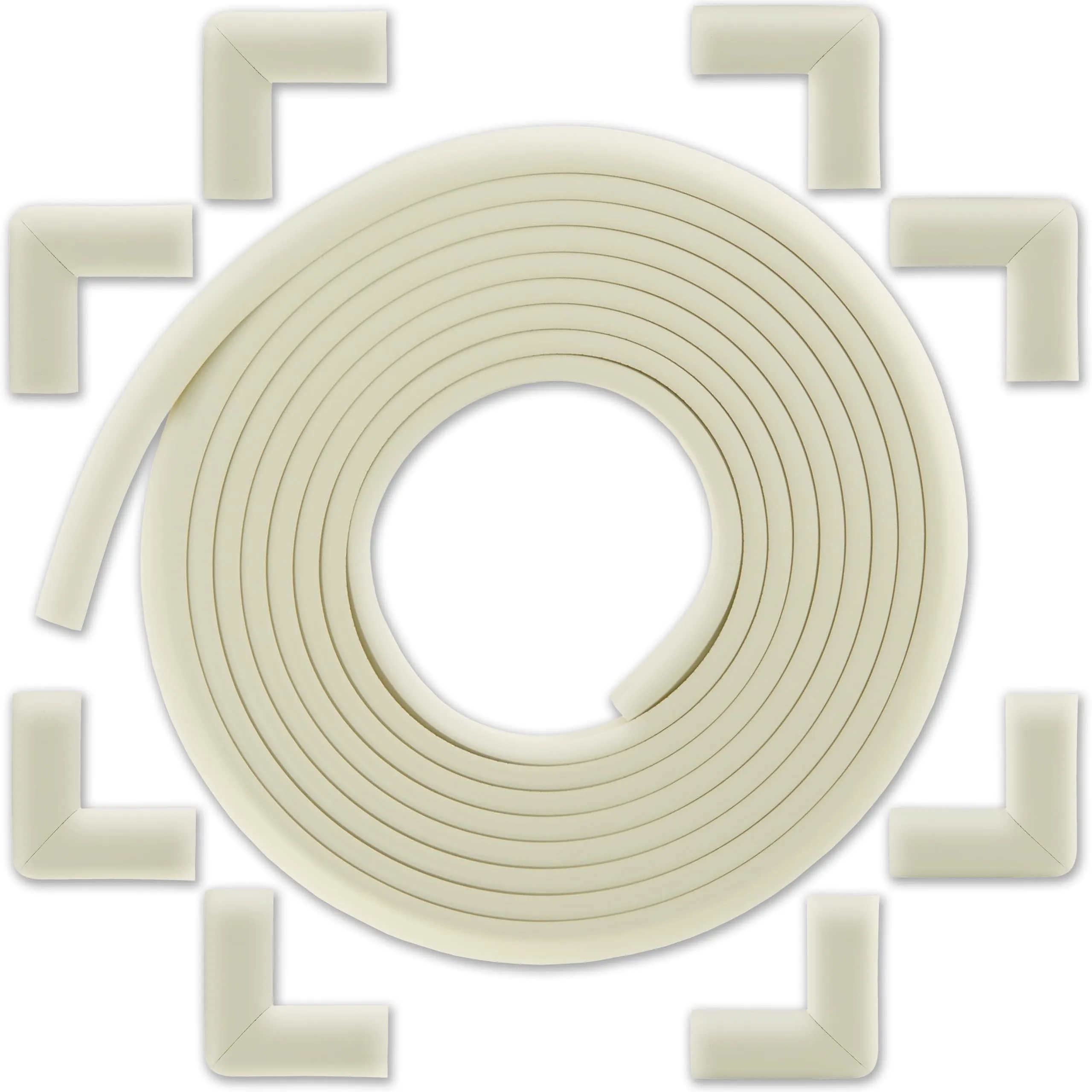 Baby Proofing Edge and Corner Guard Protector Set for Back to School, 20 Feet Edges & 8 Foam Corners, Furniture and Tables Child Baby Proof Bumpers, Pre-Taped Corner Cushions - Oyster White 20 Feet   8 Corners