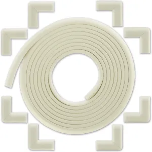 Baby Proofing Edge and Corner Guard Protector Set for Back to School, 20 Feet Edges & 8 Foam Corners, Furniture and Tables Child Baby Proof Bumpers, Pre-Taped Corner Cushions - Oyster White 20 Feet   8 Corners