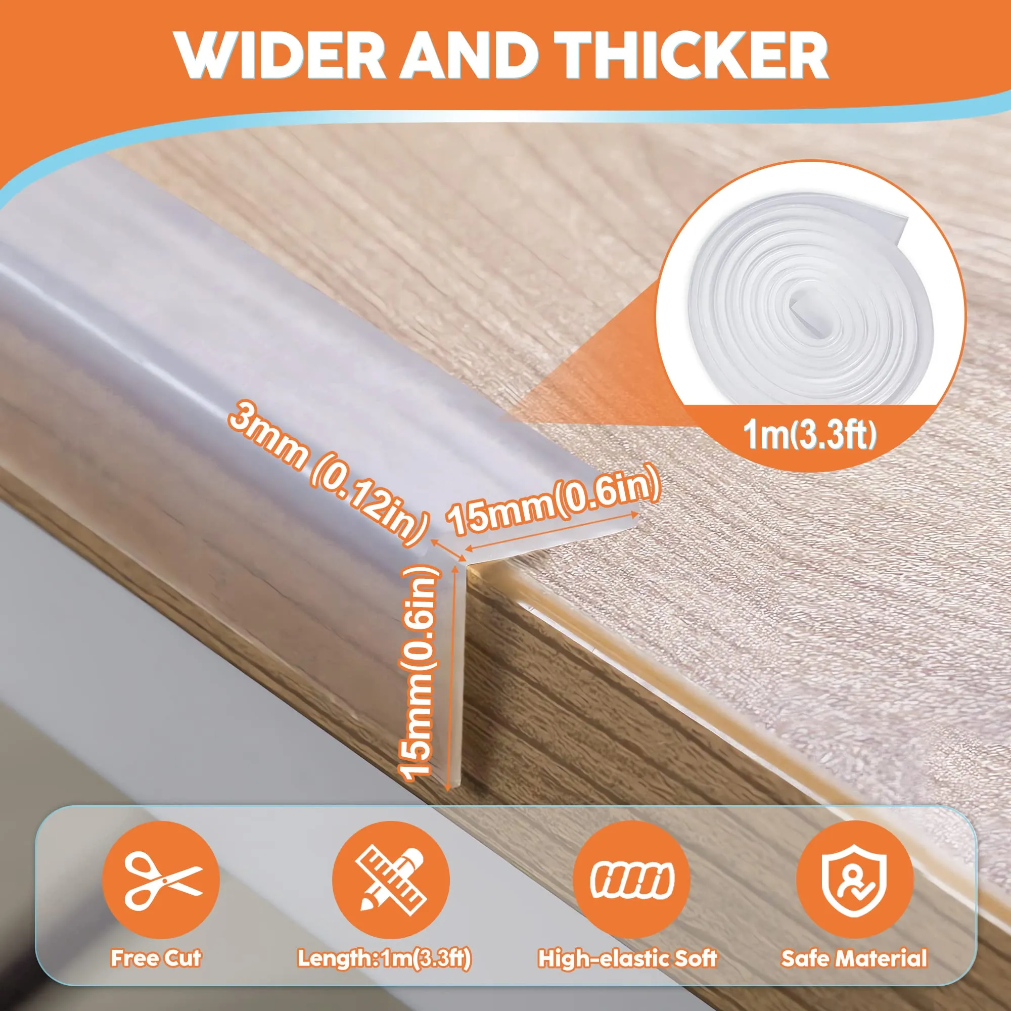 Baby Proofing, Edge Protector 100% Silicone, Soft Corner Protectors for Kids, Pre-Tape Adhesive Edge Guard for Kids Safety, Child Drawer Furniture Cabinet Bumper (3.3ft 0.6x0.6in(Width)) 3.3ft 0.6x0.6in(Width)