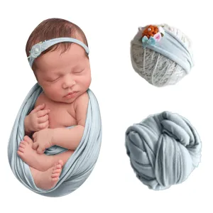 Babymoon Jersey Stretchable Baby Photography Shoot Wrap Cloth With Hairband - Green