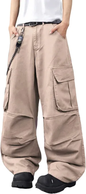 Baggy Denim Cargo Pants for Men with Pockets Mid Weight Wide Leg Hip Hop Skater Jeans Streetwear