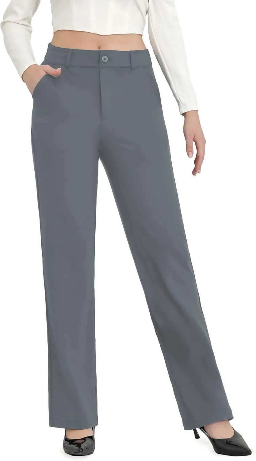 Bamans Womens Dress Pants Flare Leggings Work Office Pants Wide Leg Slacks High Waist Bootcut Business Trousers