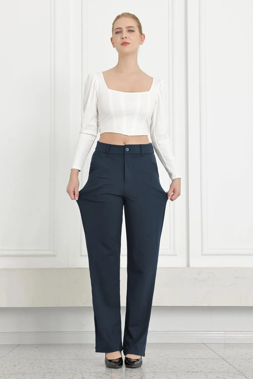 Bamans Womens Dress Pants Flare Leggings Work Office Pants Wide Leg Slacks High Waist Bootcut Business Trousers