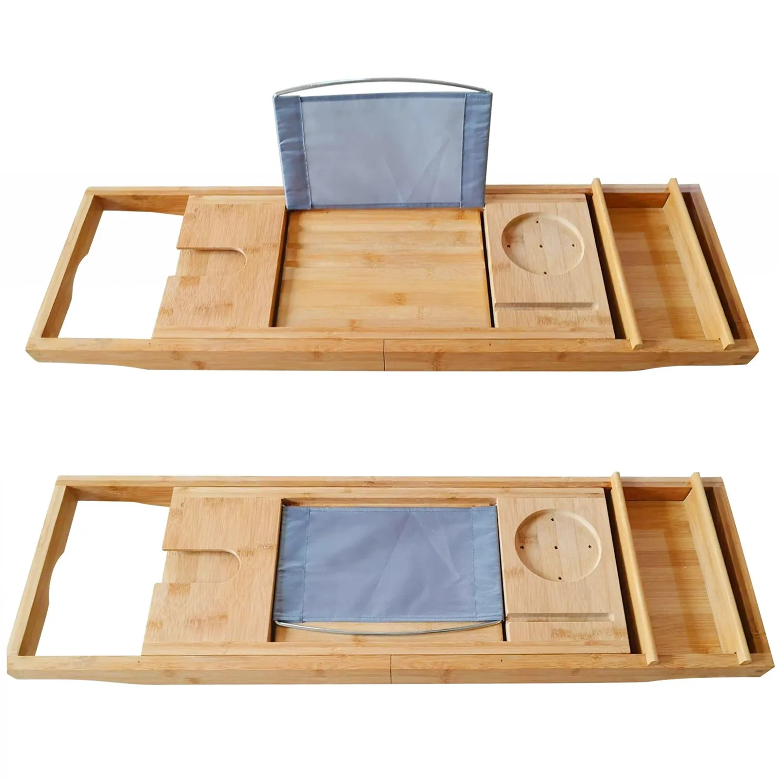Bamboo Multifunctional Bathroom Tub Holder Retractable Non-slip Bathtub Shelf Holds Book, Wine, Phone, Pad