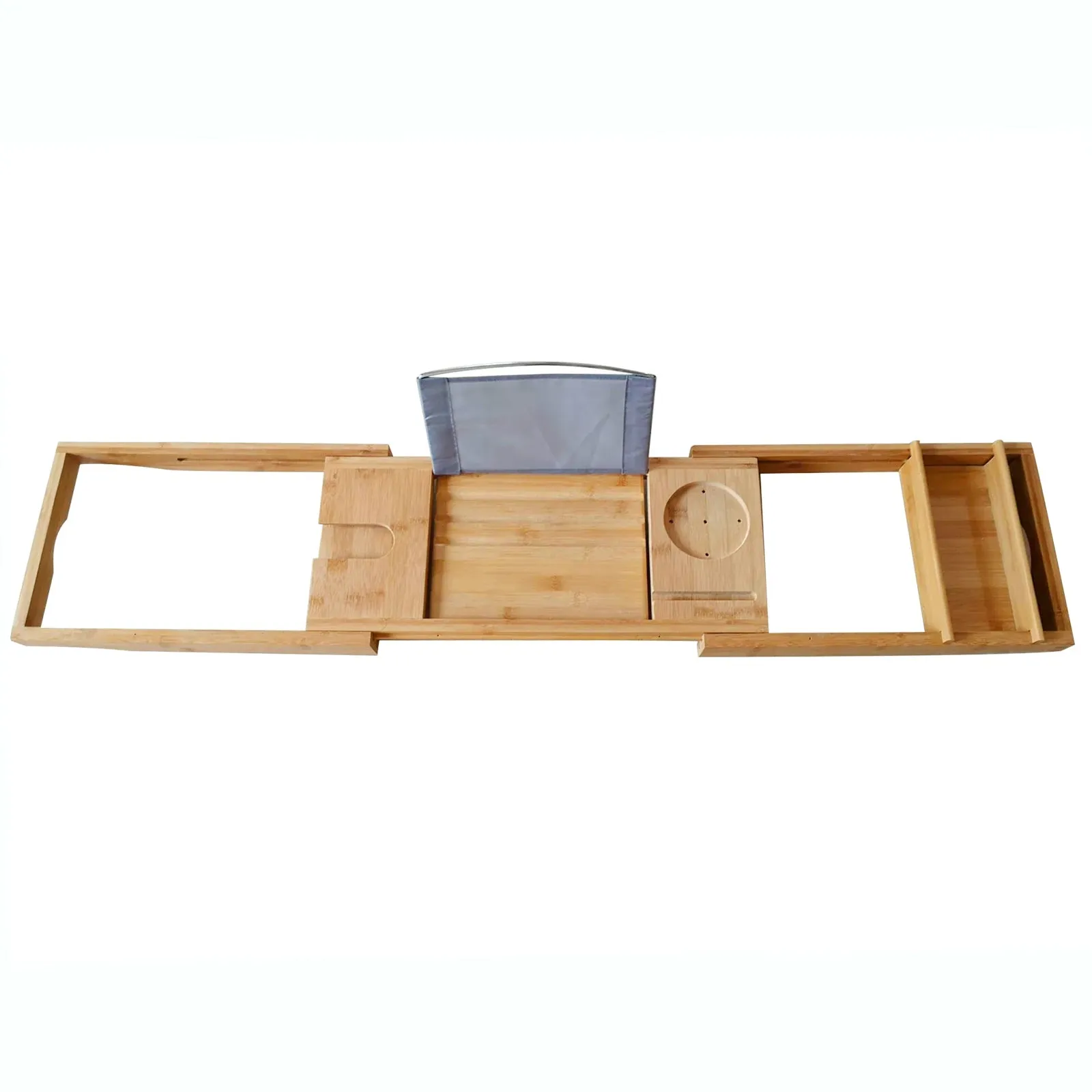 Bamboo Multifunctional Bathroom Tub Holder Retractable Non-slip Bathtub Shelf Holds Book, Wine, Phone, Pad