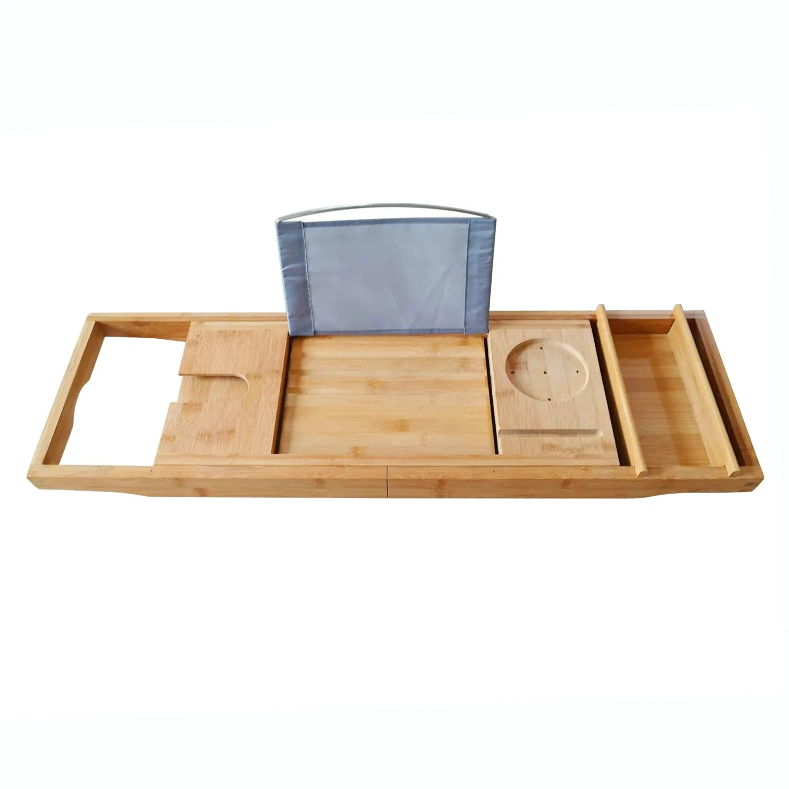Bamboo Multifunctional Bathroom Tub Holder Retractable Non-slip Bathtub Shelf Holds Book, Wine, Phone, Pad