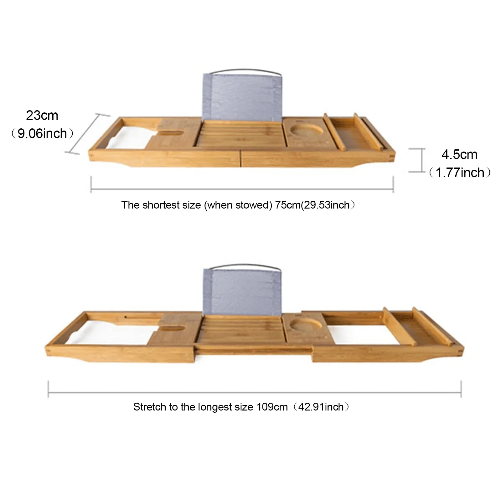 Bamboo Multifunctional Bathroom Tub Holder Retractable Non-slip Bathtub Shelf Holds Book, Wine, Phone, Pad