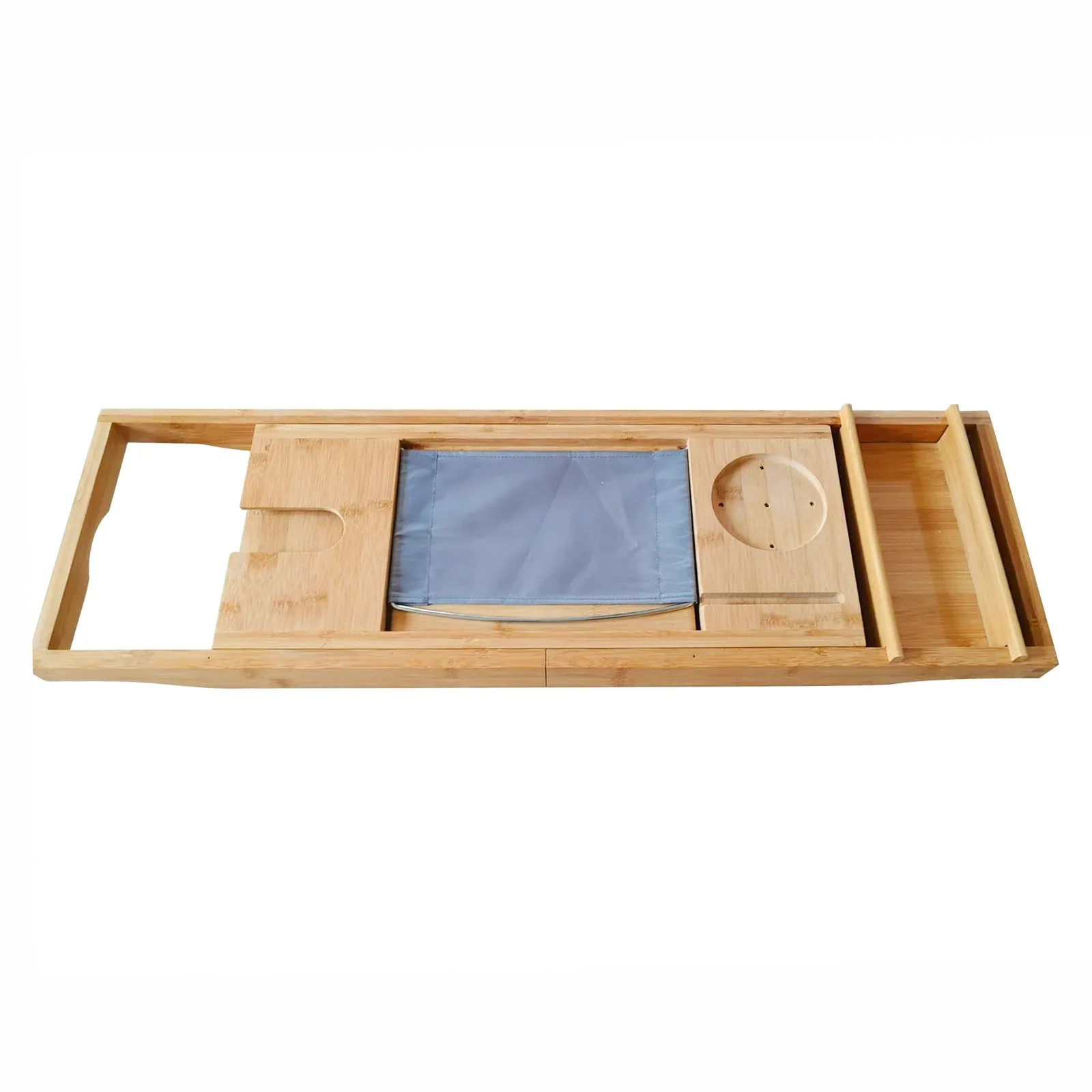 Bamboo Multifunctional Bathroom Tub Holder Retractable Non-slip Bathtub Shelf Holds Book, Wine, Phone, Pad