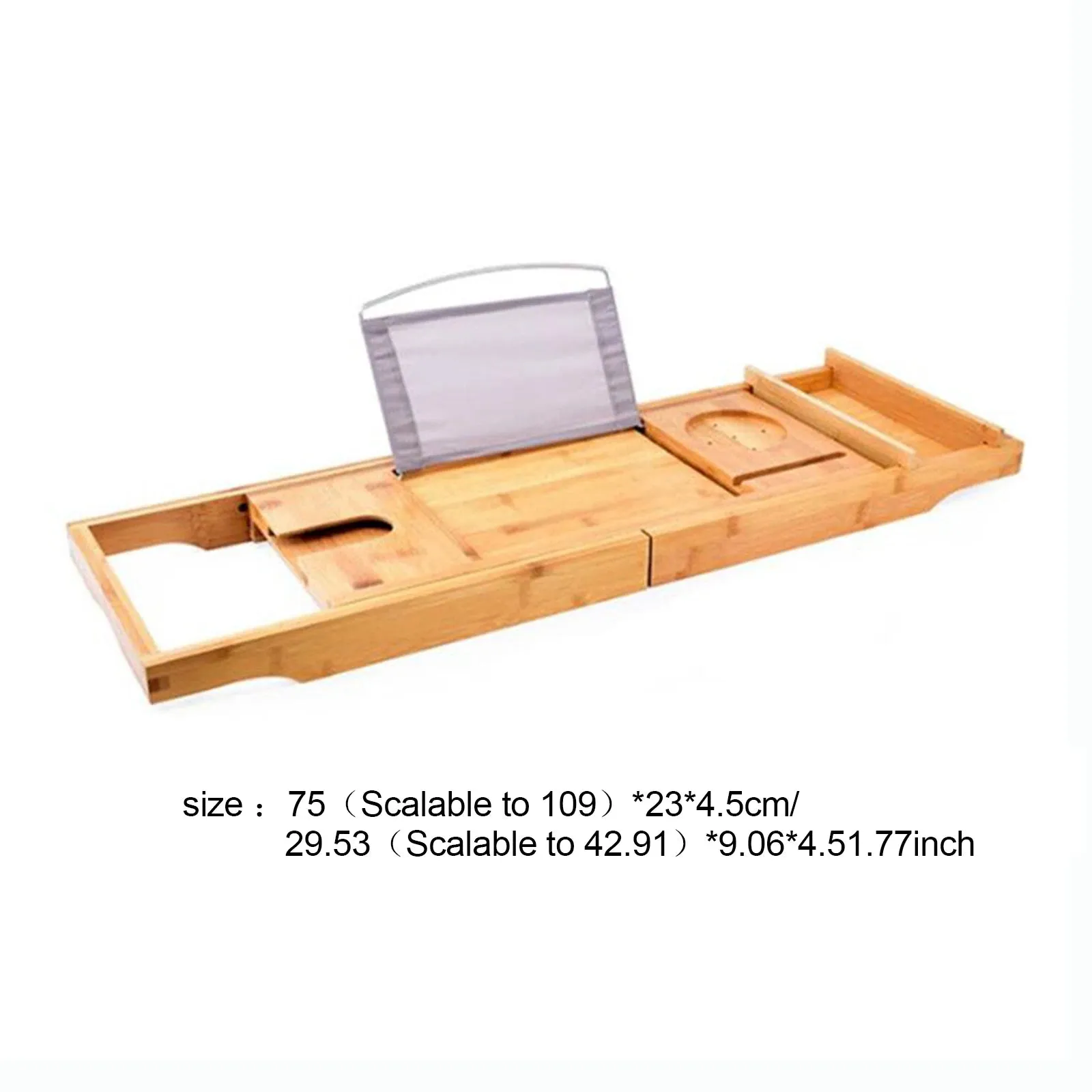 Bamboo Multifunctional Bathroom Tub Holder Retractable Non-slip Bathtub Shelf Holds Book, Wine, Phone, Pad