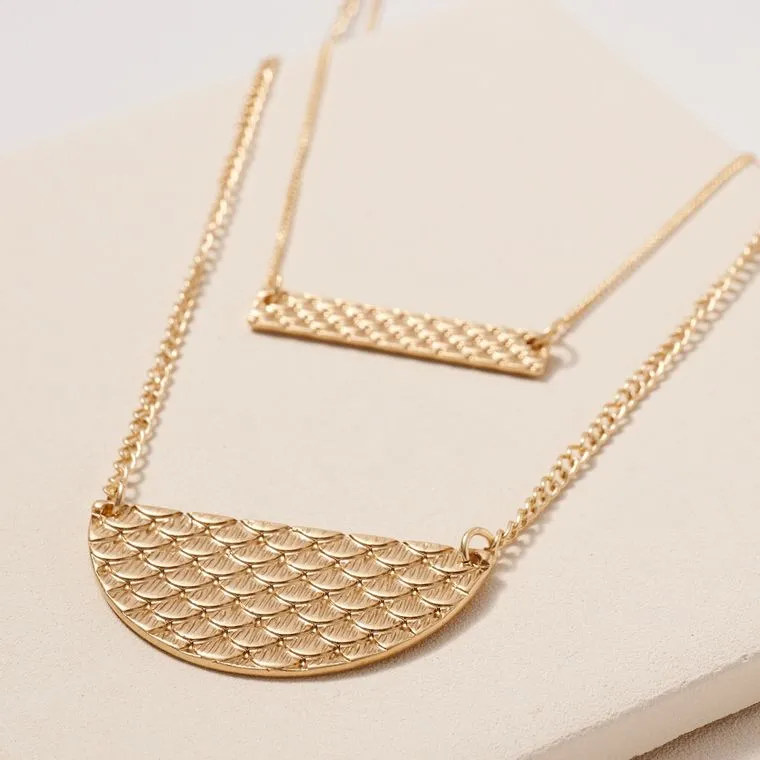 Bar Semi Circle Pendant Layered Necklace-Gold