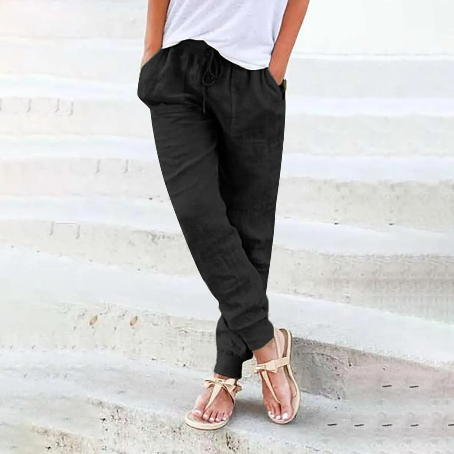Barrel Pants for Women Winter Flowing Beach Slacks with Pockets High Waisted Water Resistant