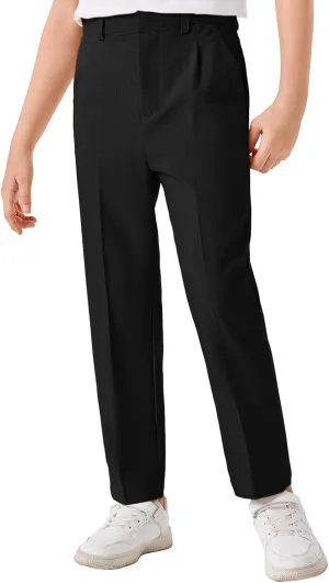 Batermoon Boys Elastic Waist Dress Pants Kids Slim Fit Straight Suit Pants Uniform Trousers with Pockets