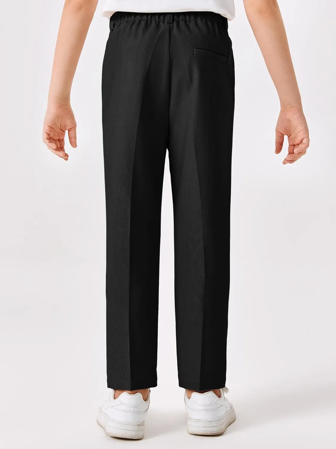 Batermoon Boys Elastic Waist Dress Pants Kids Slim Fit Straight Suit Pants Uniform Trousers with Pockets