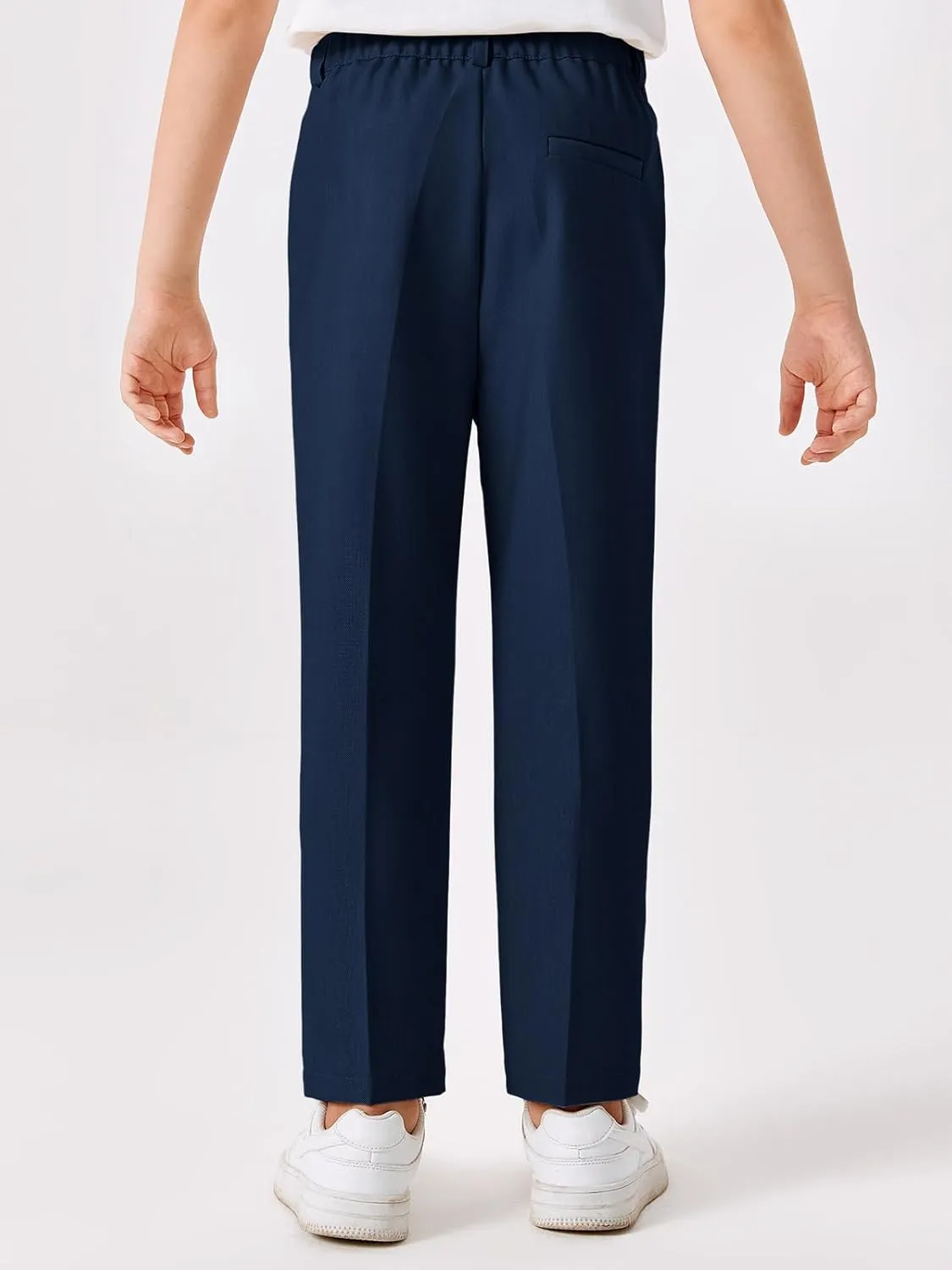 Batermoon Boys Elastic Waist Dress Pants Kids Slim Fit Straight Suit Pants Uniform Trousers with Pockets