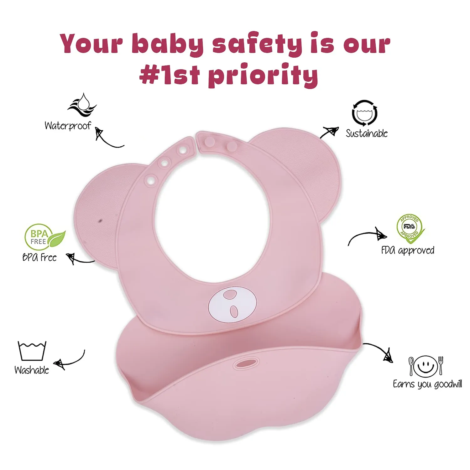 BAYBEE Silicone Baby Bib, BPA Free Soft, Durable & Adjustable Food Grade Bibs for Baby Feeding