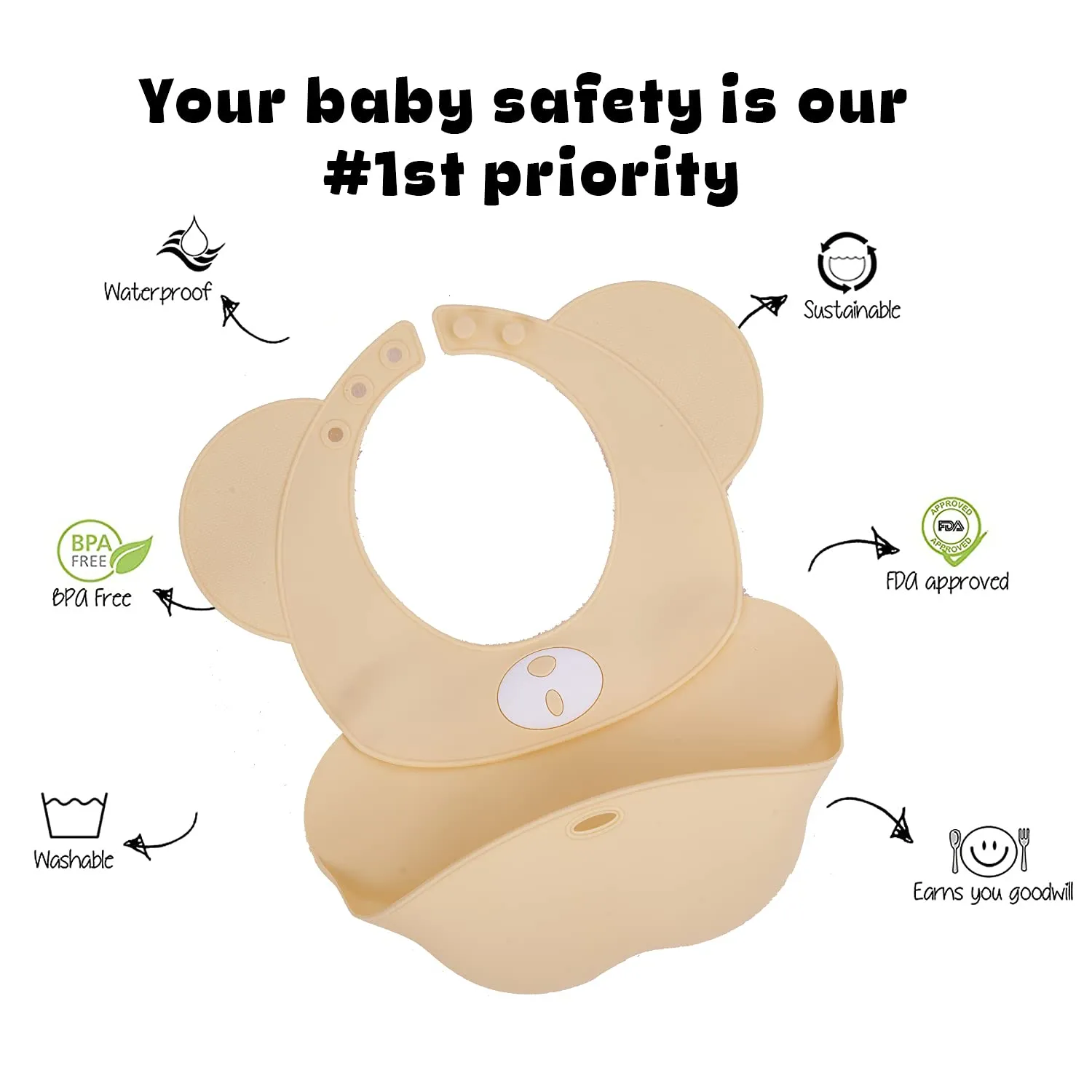 BAYBEE Silicone Baby Bib, BPA Free Soft, Durable & Adjustable Food Grade Bibs for Baby Feeding