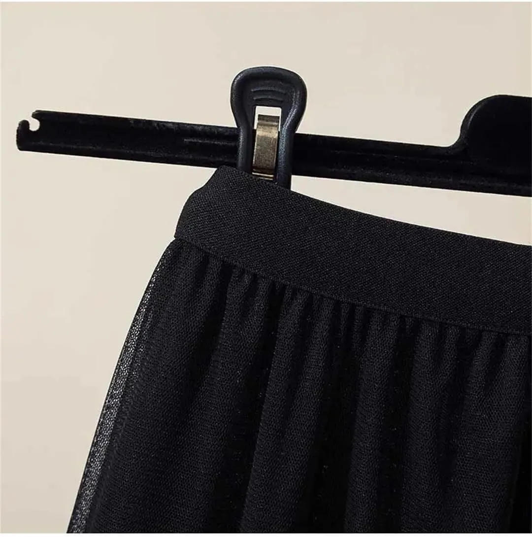 Bow Mesh Skirt Women Spring Summer High Waisted A-Line Medium Long Pleated Slimming Veil Skirts