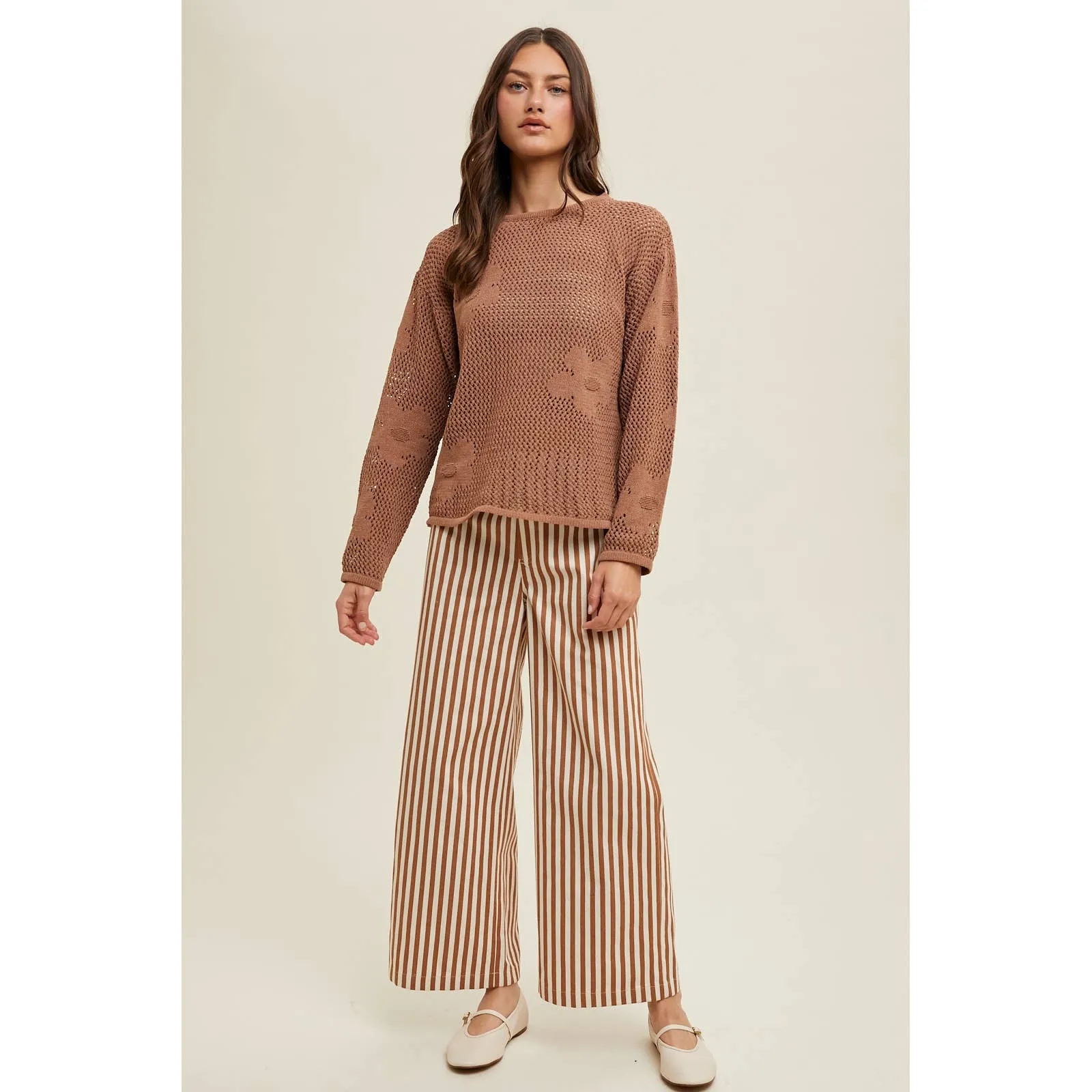 Bronze & Ivory Striped Wide Leg Pants