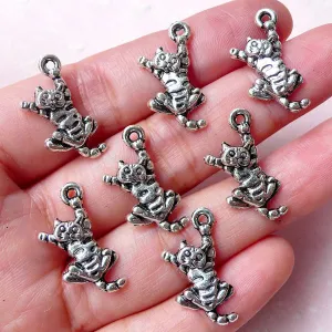 Cat Charm Kitty Charm Pet Charm (7pcs / 11mm x 21mm / Tibetan Silver / 2 Sided) Kawaii Animal Jewelry Bookmark Charm Wine Glass Charm CHM950